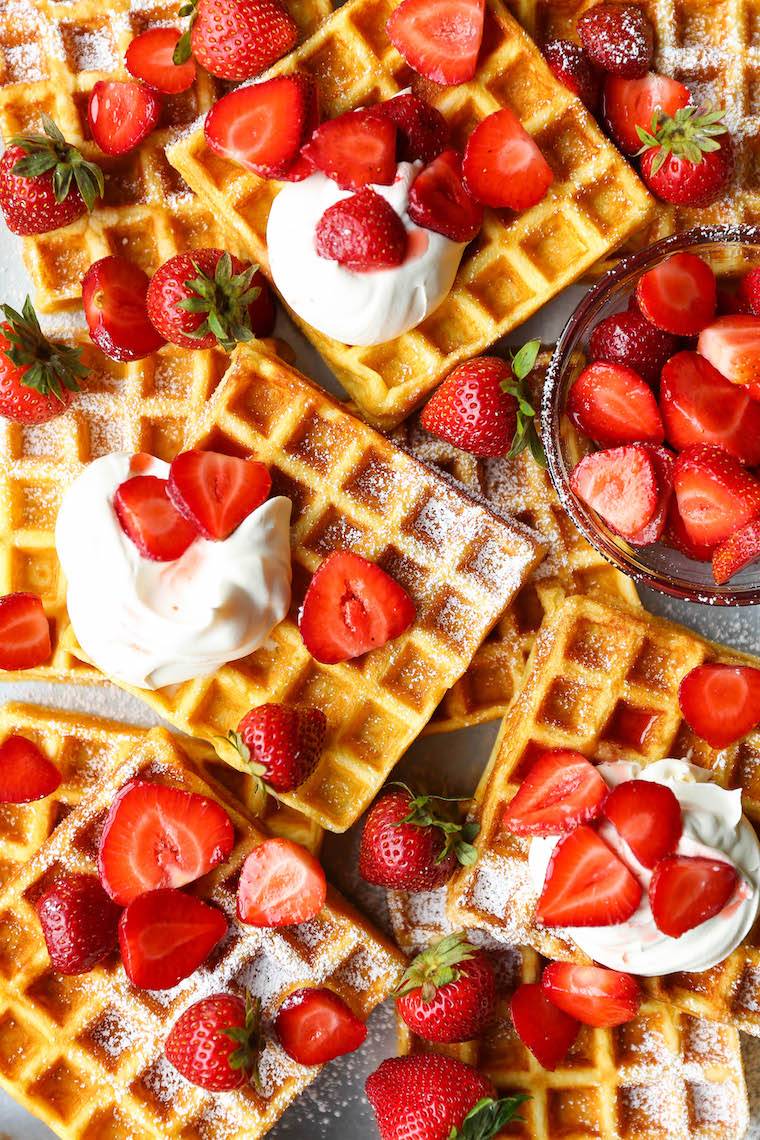 Strawberries and cream waffles
